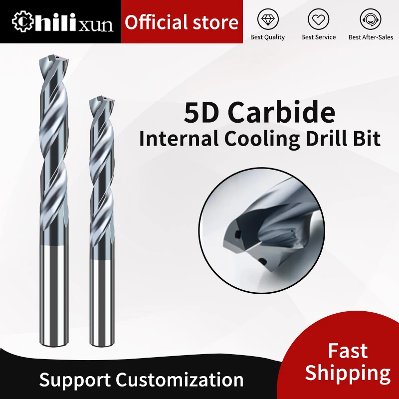 HILIXUN Black Coated 5xD Carbide Drills Internal Through Coolant for Deep Hole Drilling CNC Drill Bits for Hard Metal Milling
