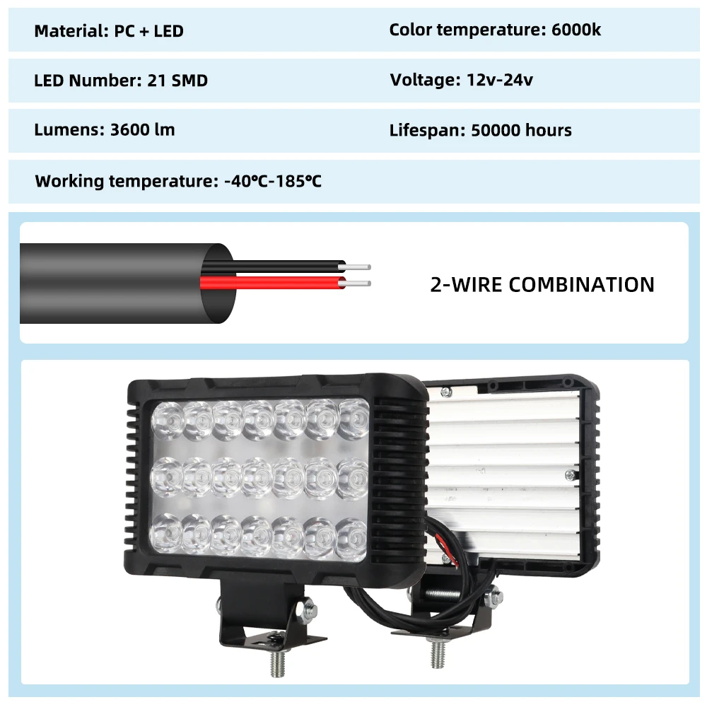 Car LED Work Light With Switch Square LED Headlight Super Bright LED Bar Light Motorcycle Led Auxiliary Spotlight Universal