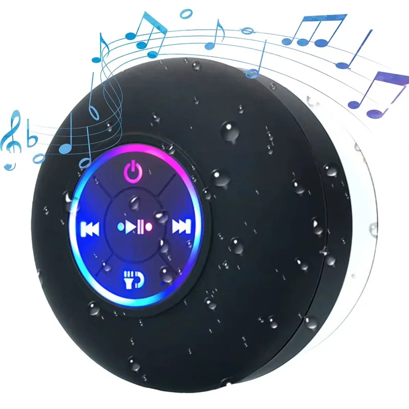 Portable Wireless Bluetooth 5.0 Speaker LED IPX4 Waterproof Loudspeaker For Outdoor Bathroom Large Suction Cup Stereo Sound Box