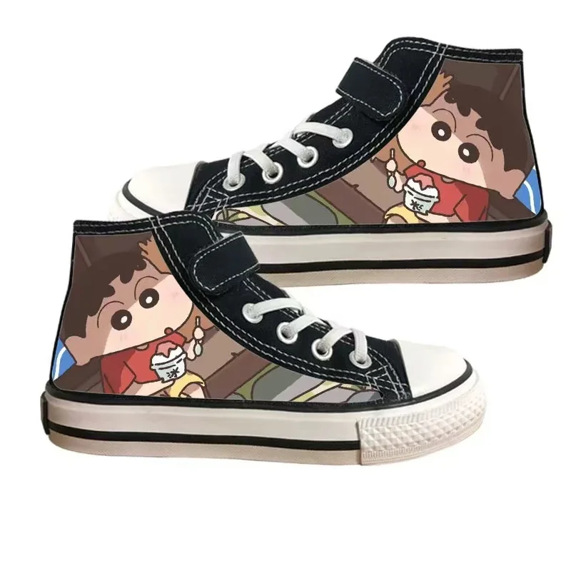 Crayon Shin-chan foto real drop shipping Pequena Moda das Meninas Dos Desenhos Animados das Crianças crianças criança skate mulheres preto causel sapatos