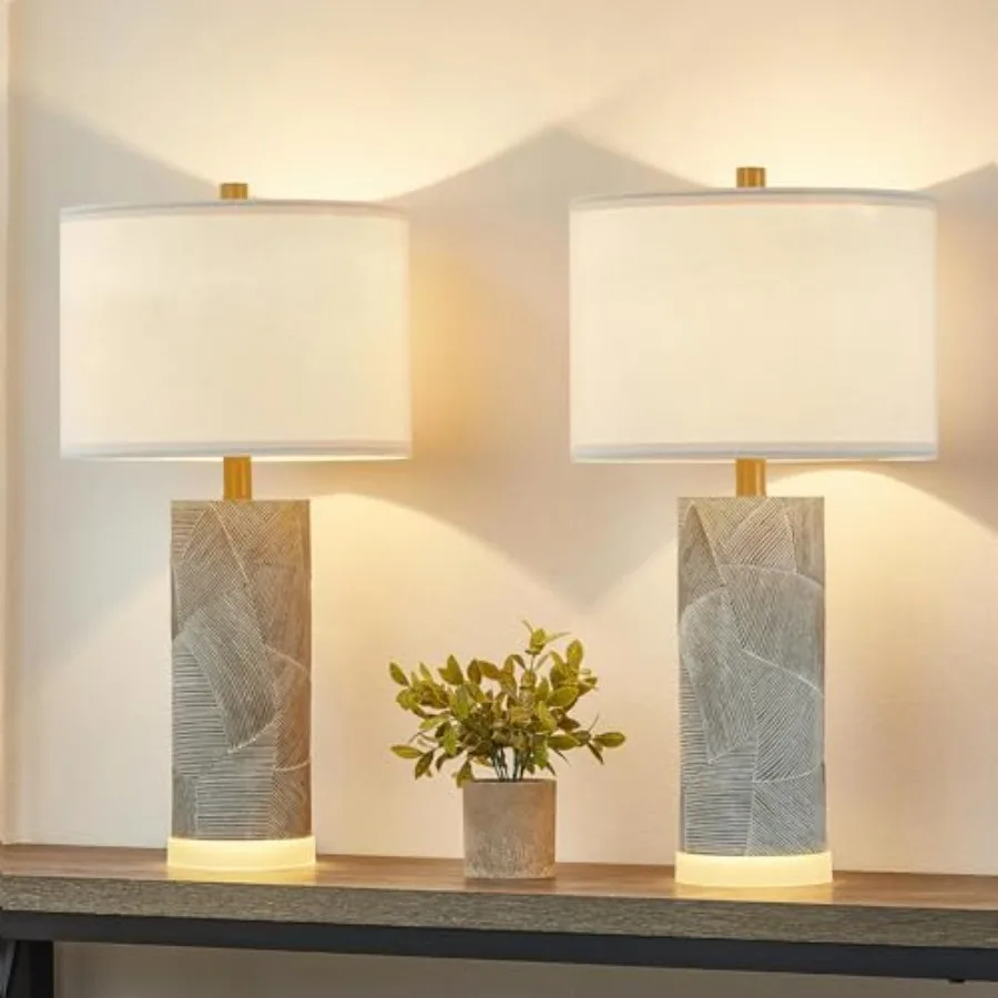 Farmhouse Table Lamps Set of 2 23.25″ Rustic Gray Bedside Lamps Living Room Bedroom Décor Bulbs Included