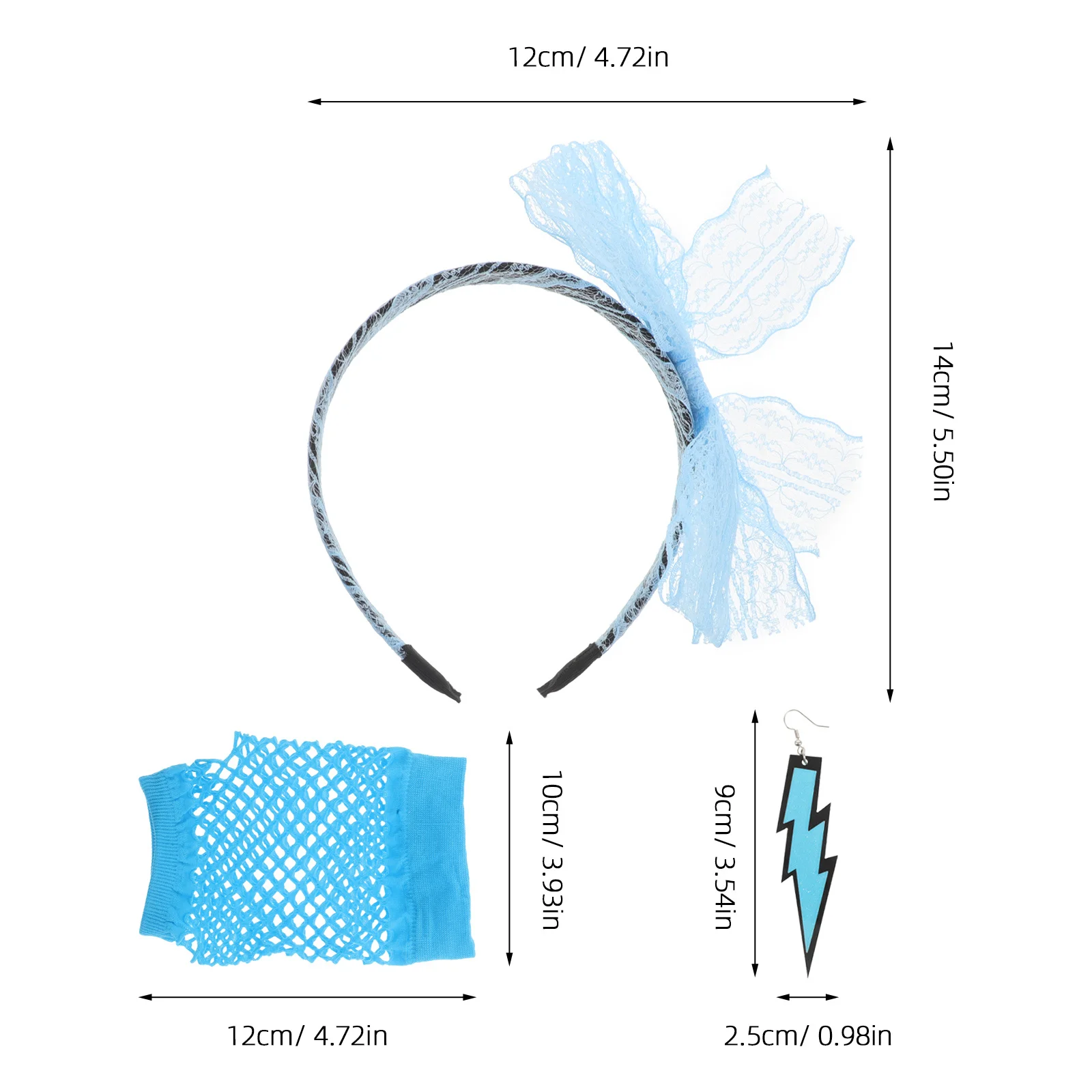 1 セットレトロパーティーアクセサリー 80S ネオンコスチュームレースヘッドバンドイヤリング網タイツ手袋女性のための仮装テーマイベント衣装