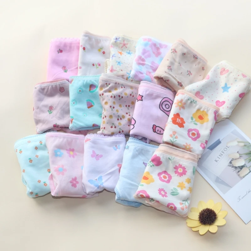 12Pcs /Lot Baby Girls Briefs Cotton Underwears Children Short Underpants Kids Panties