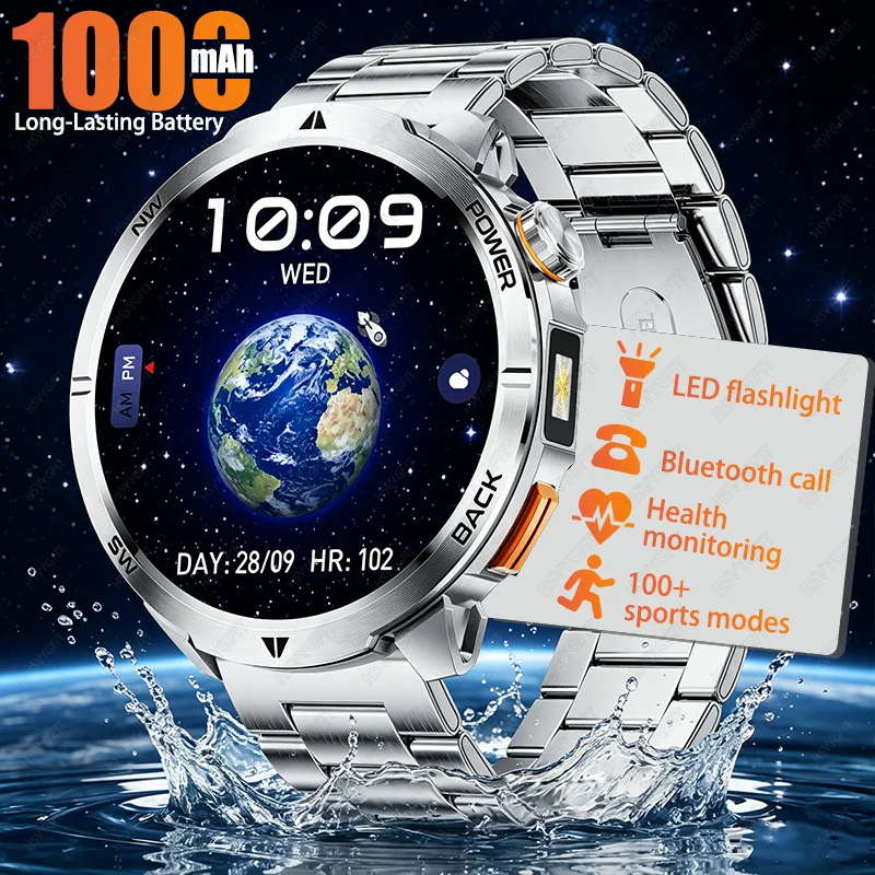 2026 New outdoor smart watch with 1000mAh large battery,military men's watch, Bluetooth call and 100+sport mode fitness tracker