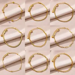 Anklets for Women Stainless Steel Gold Color Chain Anklet Female Summer Beach Accessories Foot Leg Bracelets Fashion Jewelry