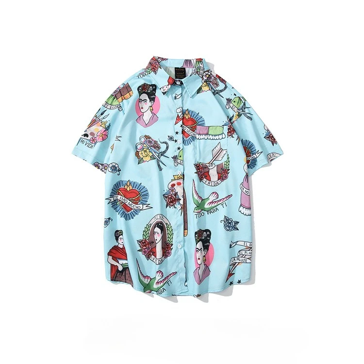 American Street Beach Flower Shirt Men's Short Sleeved Retro Hong Kong Style Vacation Loose Sun Protection Clothing Ins Jacket