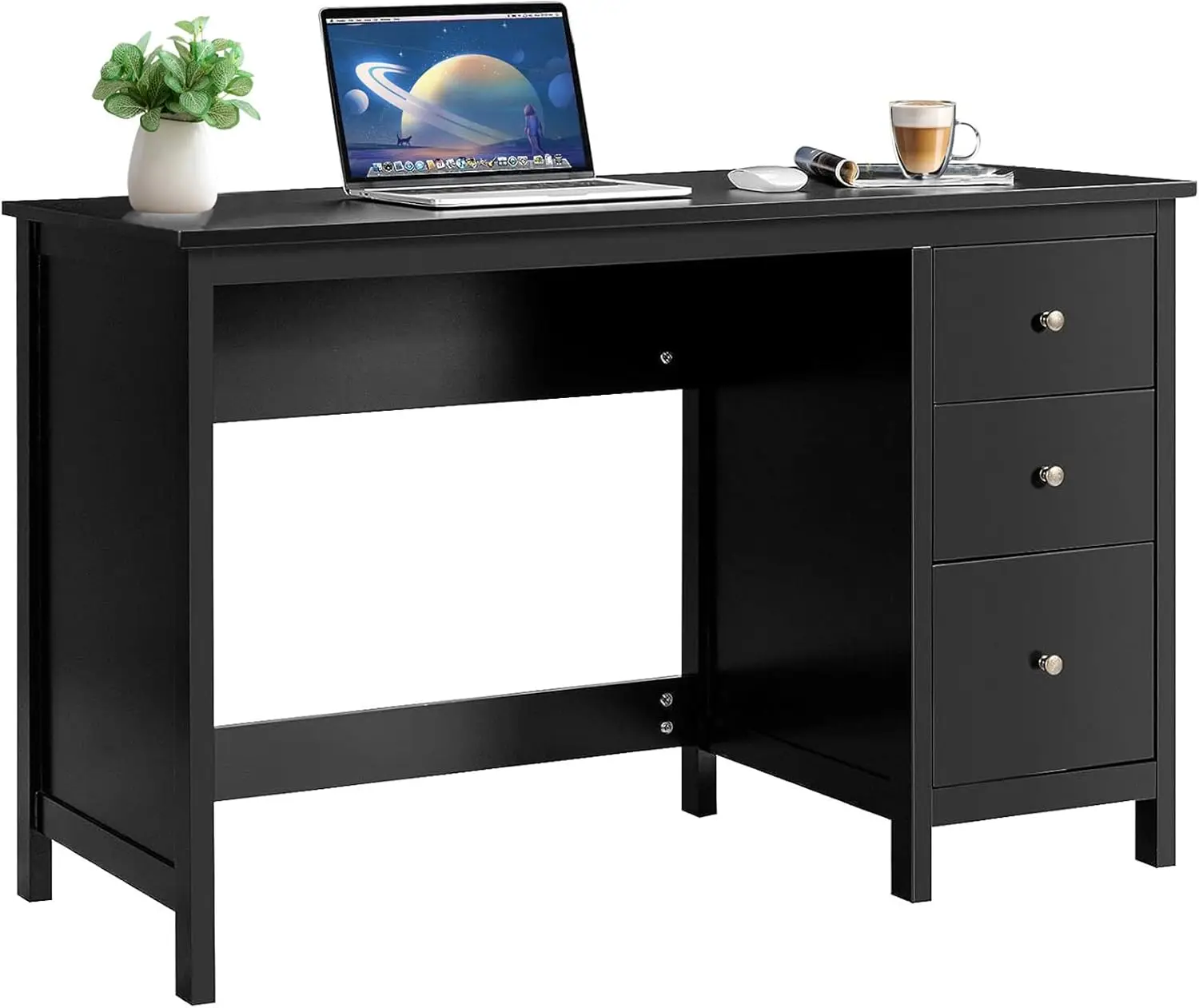 POWERSTONE-Mesa do computador com 3 gavetas, 48 "Modern Home Office Desk, Estudo Escrita Tabela, Workstation, Branco