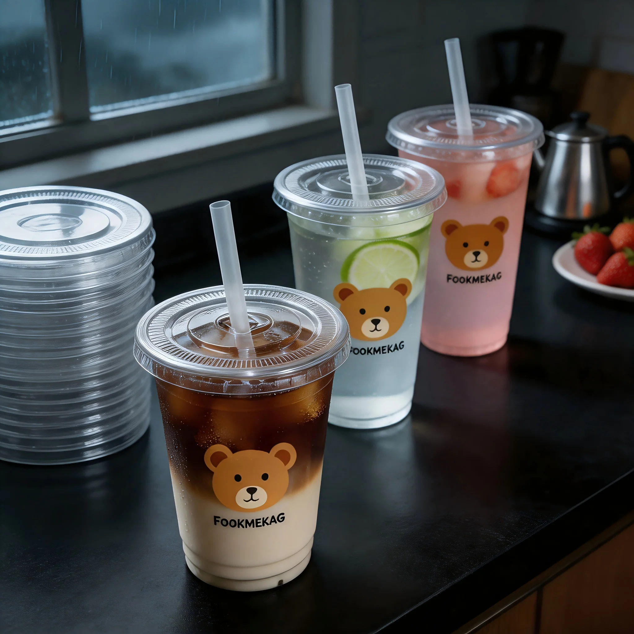 100 Sets Clear PET Reusable Cold Drink Cups with Straws, 16oz Cute Bear Printed Plastic Tumblers, Freezer-Safe Only For Cold Beverages, Ideal For Iced Coffee, Smoothies, Bear Themed Parties, Holiday Gatherings & Family Events view 4