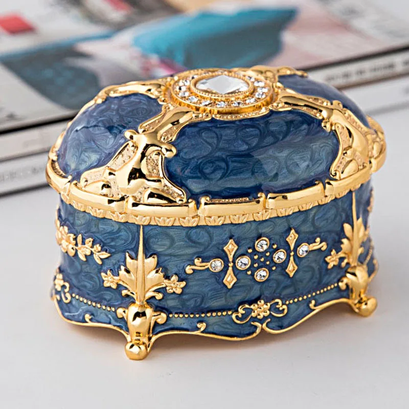 

Fashion Oval Metal jewelry box with diamond drawer organizer zinc alloy metal storage case For girl's giftss Z083