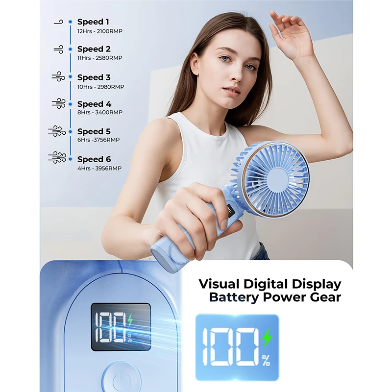 Handheld Foldable 4000mah Portable Mini Fan With 6-Speed Adjustable Wind Speed And Real Time Battery Display 2025 New Model Fan