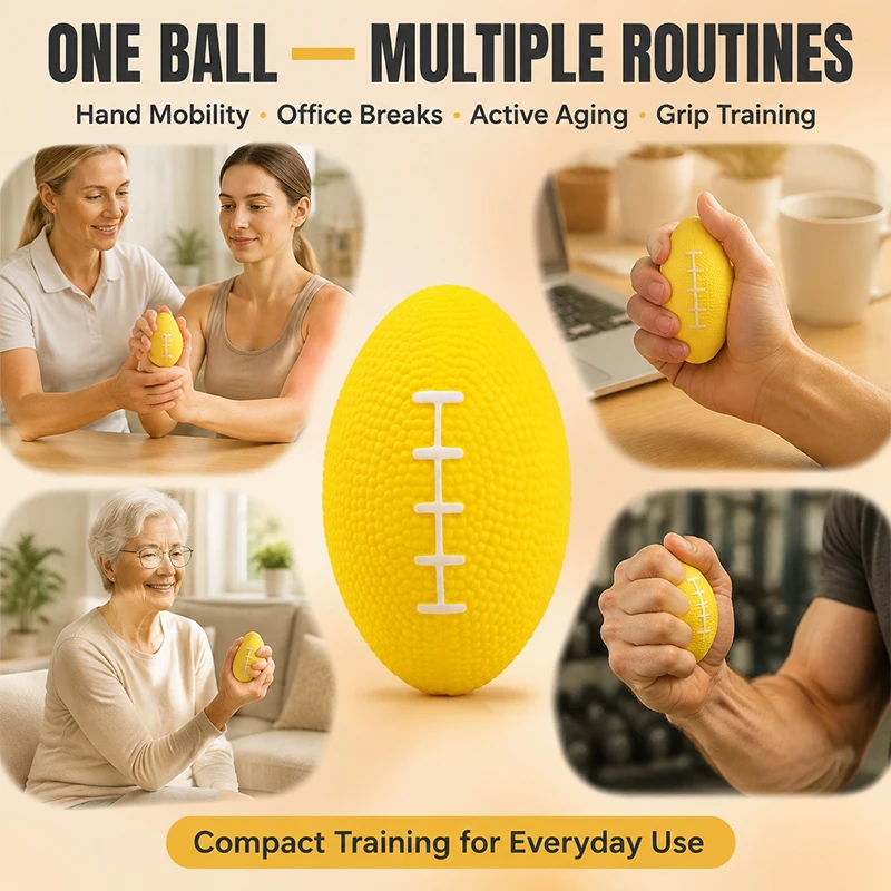 8cm Yellow Rugby Shape Hand Grip Squeeze Ball Silicone Stress Relief Finger Exercise Rehabilitation Training Ball view 6