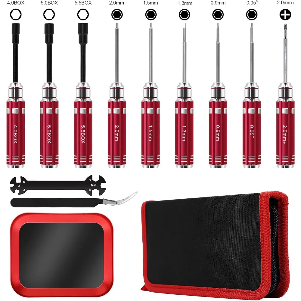 

12 шт. Набор радиоуправляемых инструментов с короткой ручкой и быстросменными шестигранными/крестовыми/плоскими гайками и плоскими гайками для микрогусеничного автомобиля 1/18 1/24 — SCX24, TRX4M,