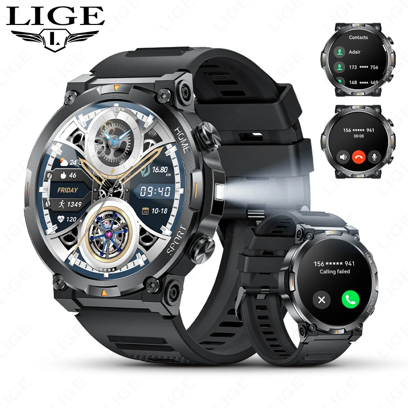 

LIGE New 1.43 inch 466*466 AMOLED Screen Smartwtach Men’s Watch Health Monitor Sports LED Flashlight Bluetooth Call Smart Watch