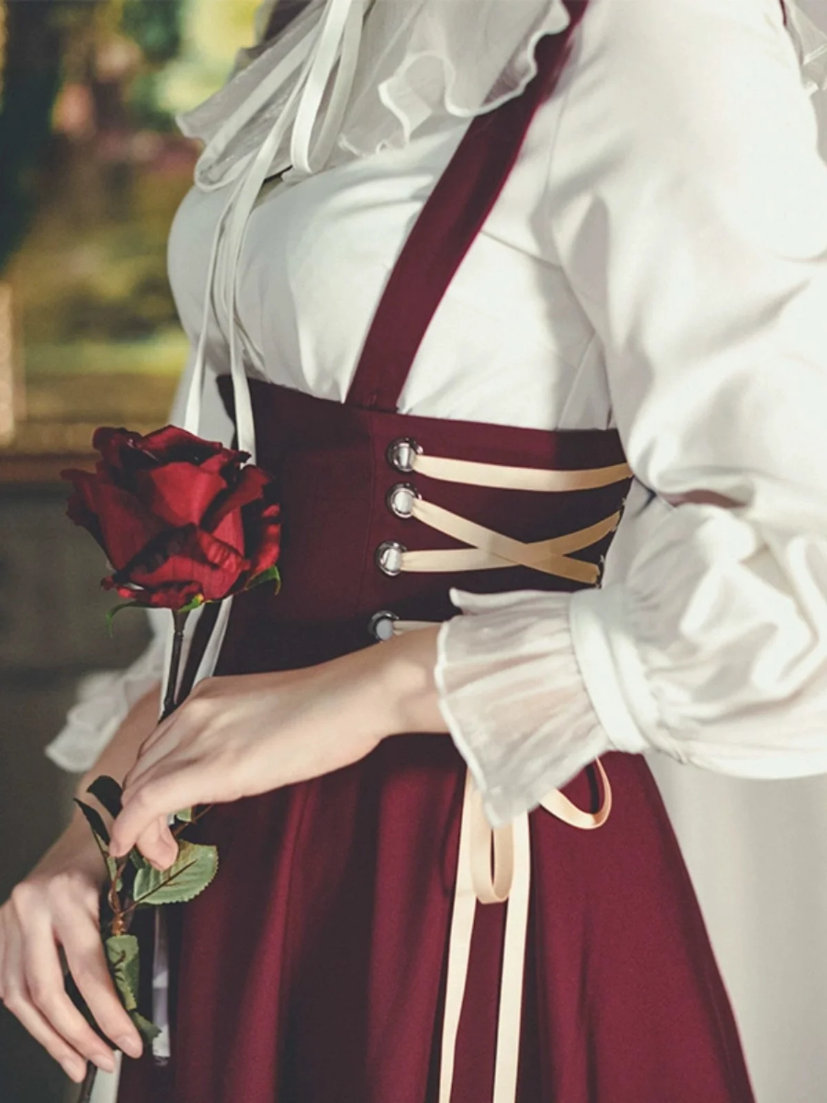 

Original Miss Egg High Waist Strap Long Dress Belted Skirt Vintage Hepburn Style City Commute A-Line Polyester Spring Season