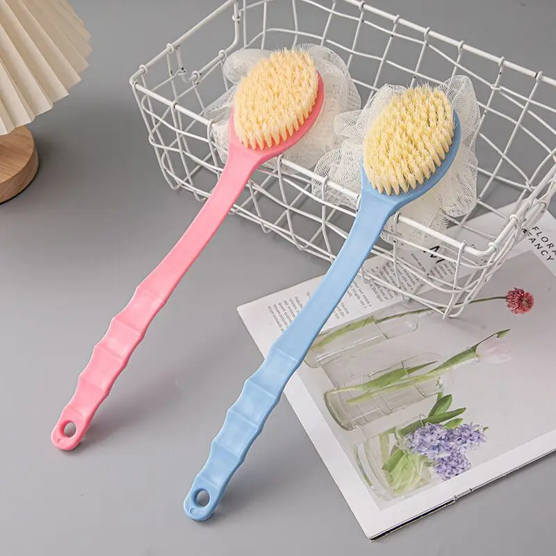 Two-sided Back Brush with Bristles and Loofah, Promote Blood Circulation Bath Brush Long Handle Exfoliating Brush for Wet or Dry