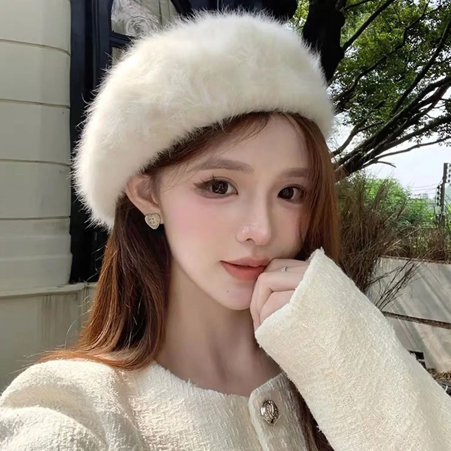 الحلو فو الأرنب الفراء قبعة قبعة المرأة الخريف الشتاء رشاقته الدفء فروي فلوش الفنان قبعة مسطحة بلون الرسام القبعات