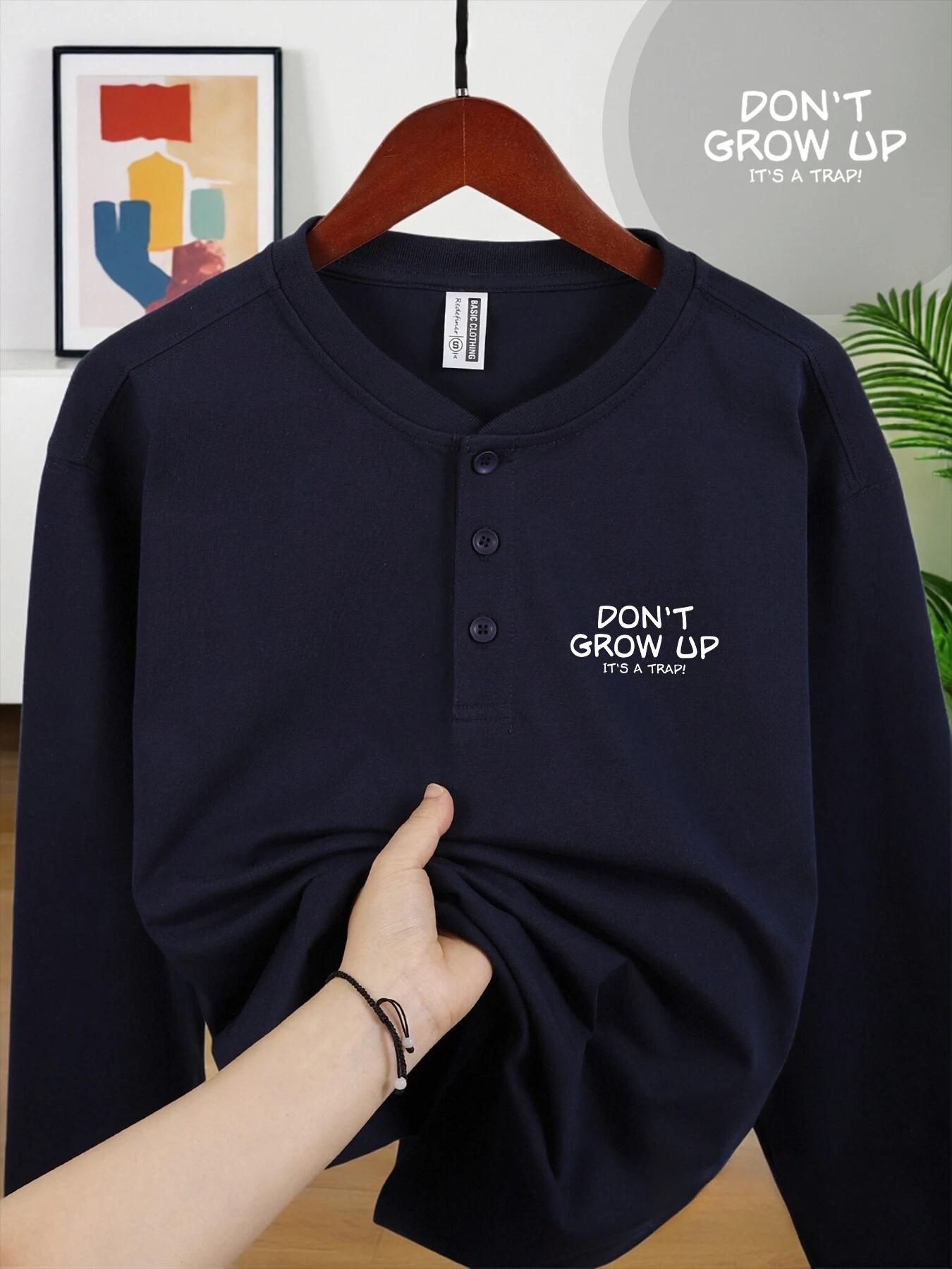 لا تنمو إنه فخ مضحك مطبوعة الرجال هنري قمصان ملابس ناعمة ملابس الخريف غير رسمية موضة الأعمال طويلة الأكمام