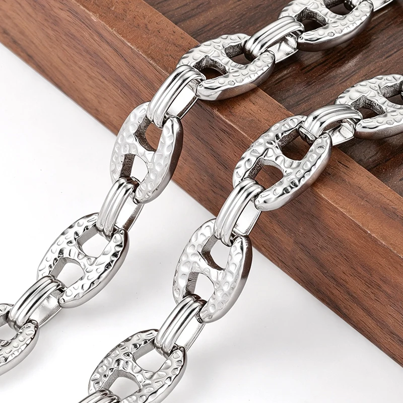 Stainless Steel Hammered Textured Link Chain DIY Jewelry Making Accessories for Bracelet Necklace Craft Supplies
