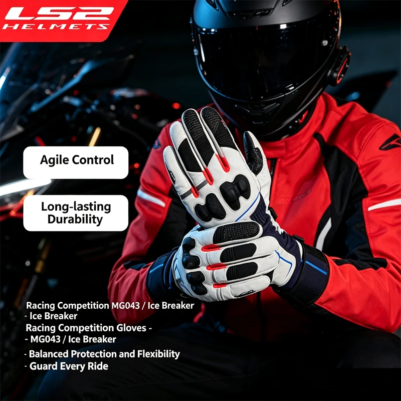 Original LS2 Motorcycle Gloves Goatskin Winter Warm Waterproof Windproof Touchscreen Anti Slip CE Protective Motorbike Gloves