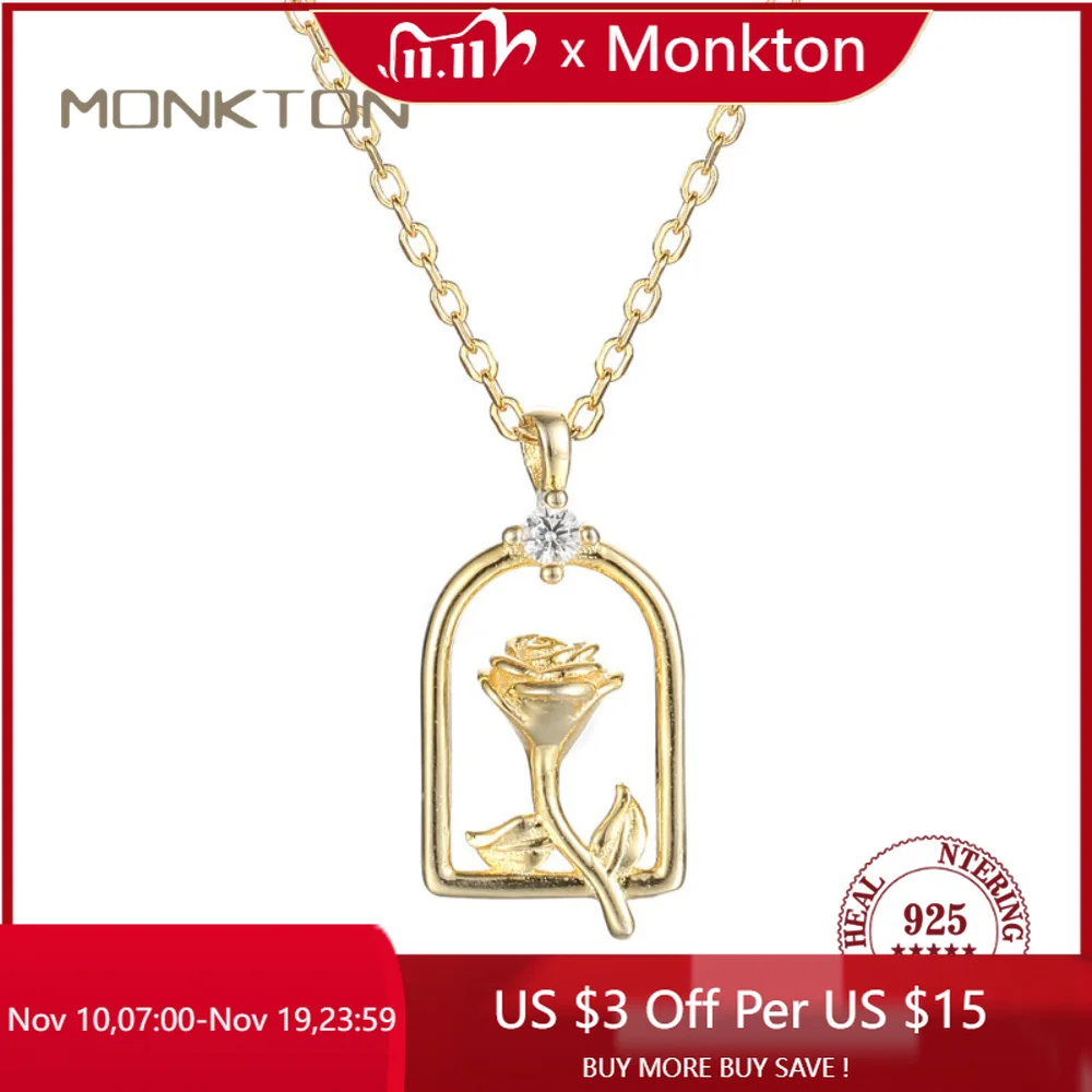 

Monkton 925 Sterling Silver Enchanted Rose Pendant Zircon Necklace Fairy Tale-Inspired Jewelry for Women Perfect Jewelry Gift