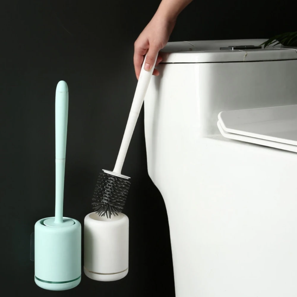 Household Silicone Soft Fur Toilet Brush Eco Drainage Wall-mounted Cleaning Supplies Long Handle Bathroom Accessories with Base