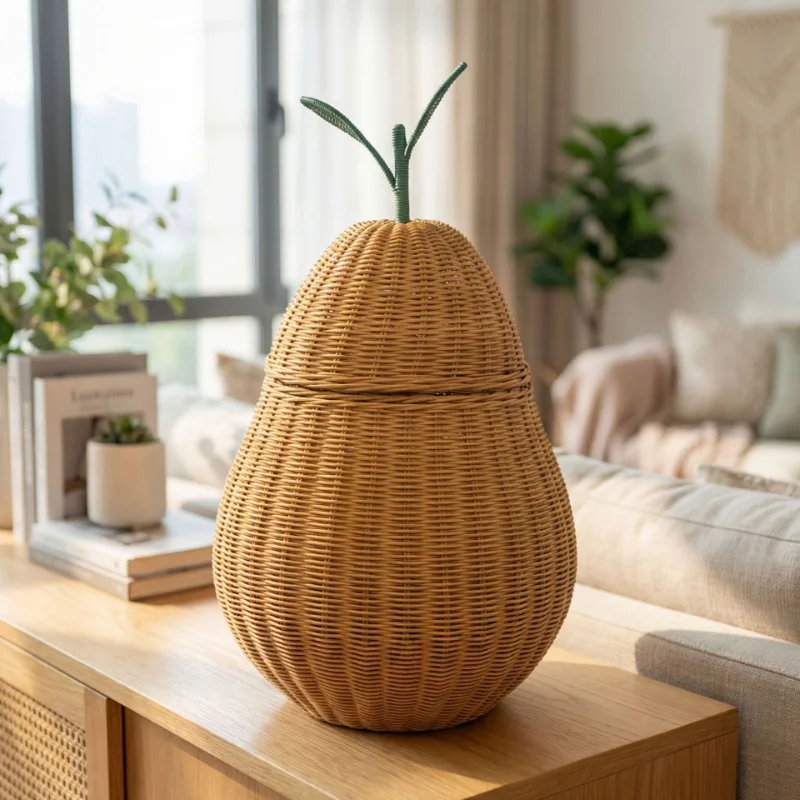 Nordic Ins Style Handmade Cartoon Rattan Storage Basket, Laundry Hamper, Doll & Toy Organizer, Decorative Woven Basket