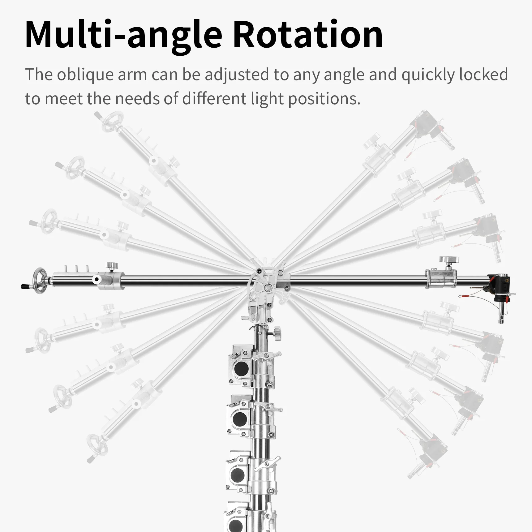 Selens-brazo de manivela de alta resistencia, 1,6-2,8 M, carga de 10kg, montaje de 1/4 "y 3/8" y orificio de 29mm para iluminación fotográfica, trípode Flash