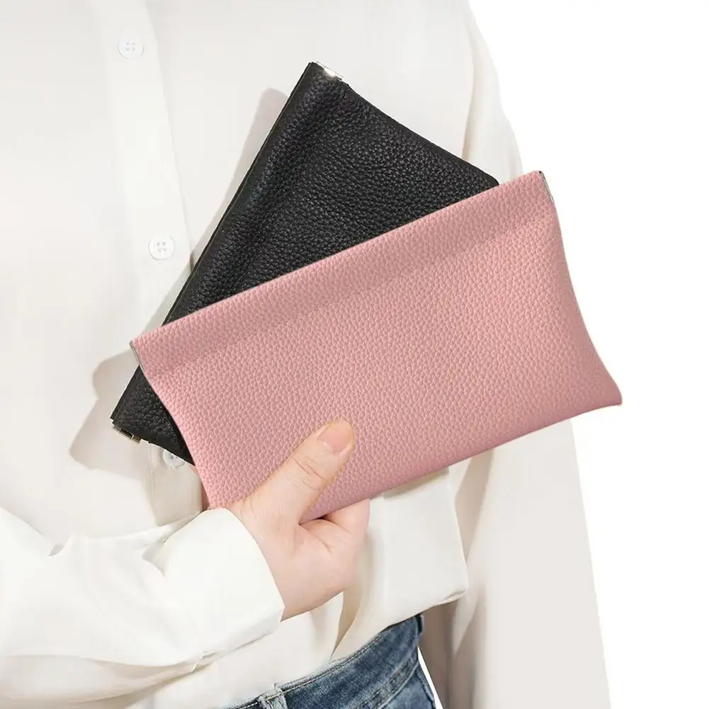 

Simple Style Coin Purse Self-closing Glasses Storage Bag PU Data Cable Key Card Storage Packet Driver's License Document Holder