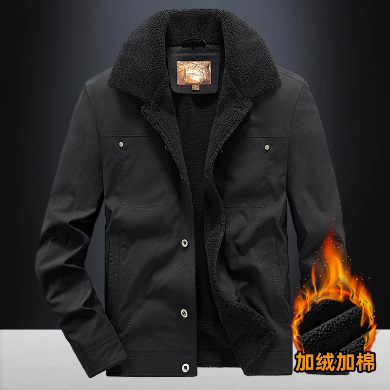 

Autumn And Winter Men's Fashion Aviator Fur Collar Jacket Fleece Thickened Warm Baseball Jacket Solid Color Zipper Large Size