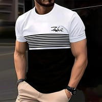 Fashionable striped printed short-sleeved T-shirt 2025 Spring/Summer casual collar crew T-shirt Soft and breathable T-shirt for