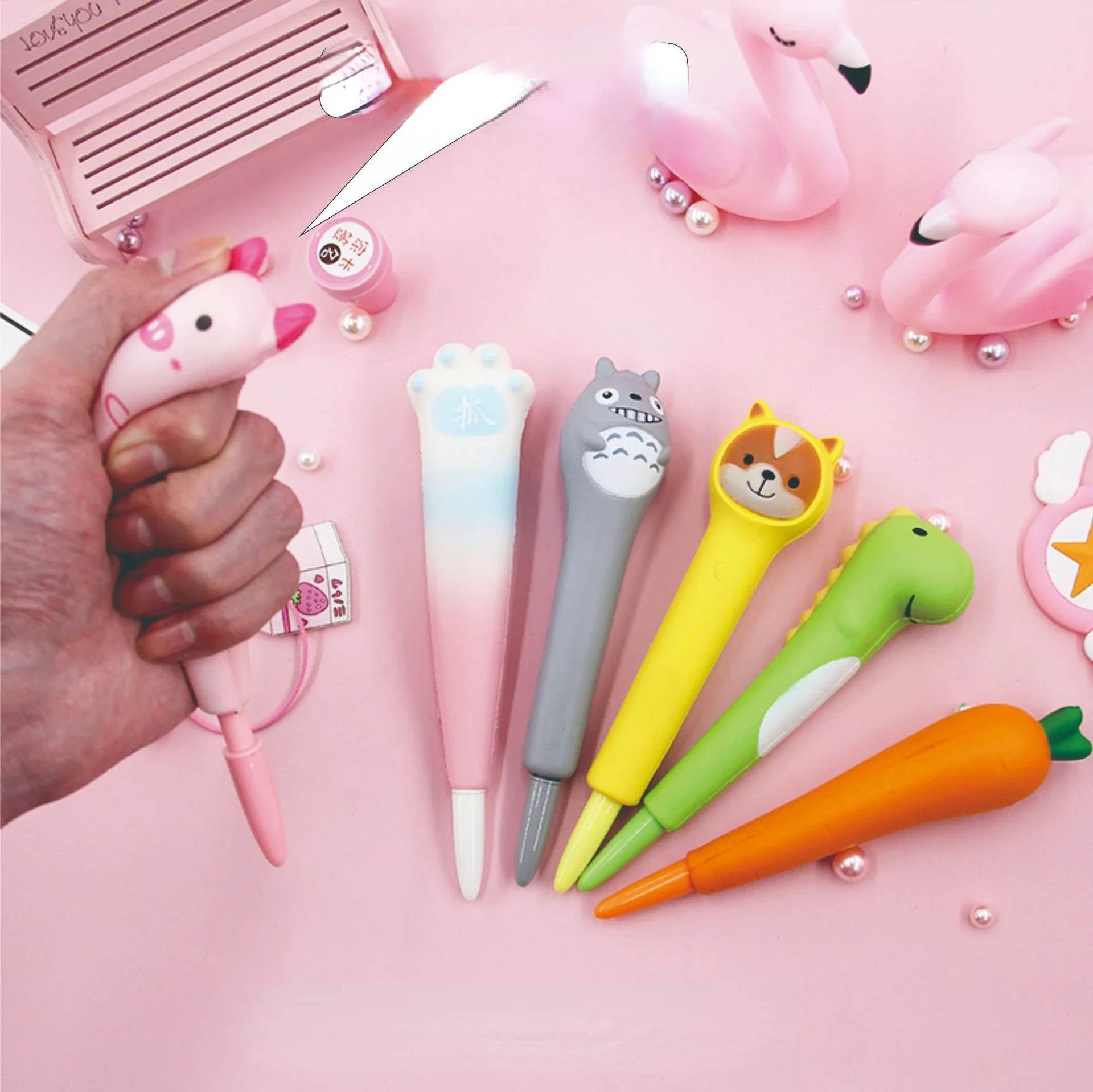 10 Pcs Creative Gel Pens Set Decompression Neutral Water Pen Soft Fluffy Students with Pinch Cute Super Creative Decompression