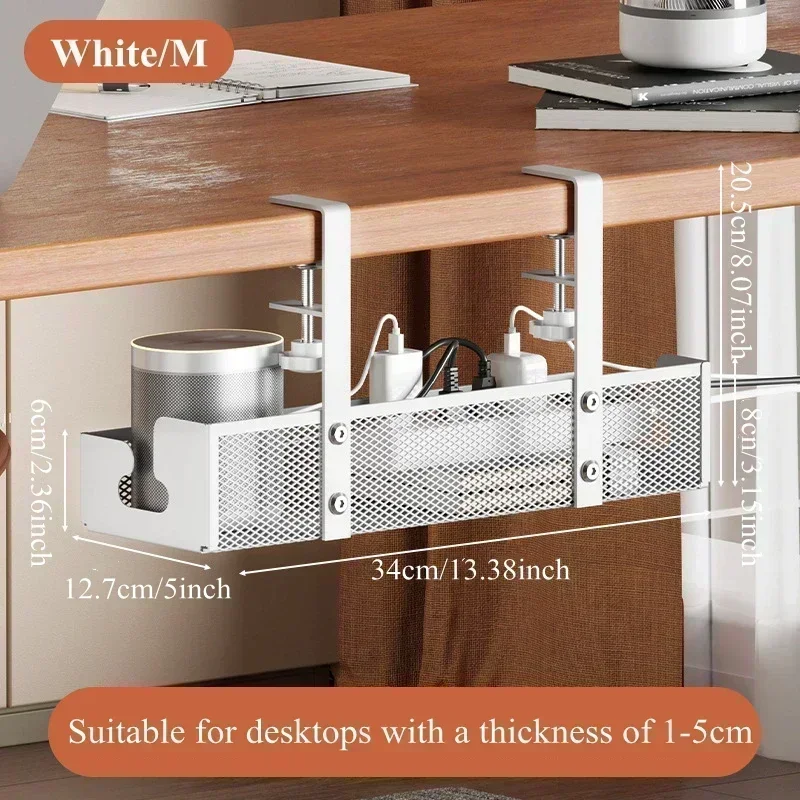 Under Desk Cable Management Tray Carbon Steel No Drilling with Clamp Desk Wire Organizers Table Cord Management Storage Tray
