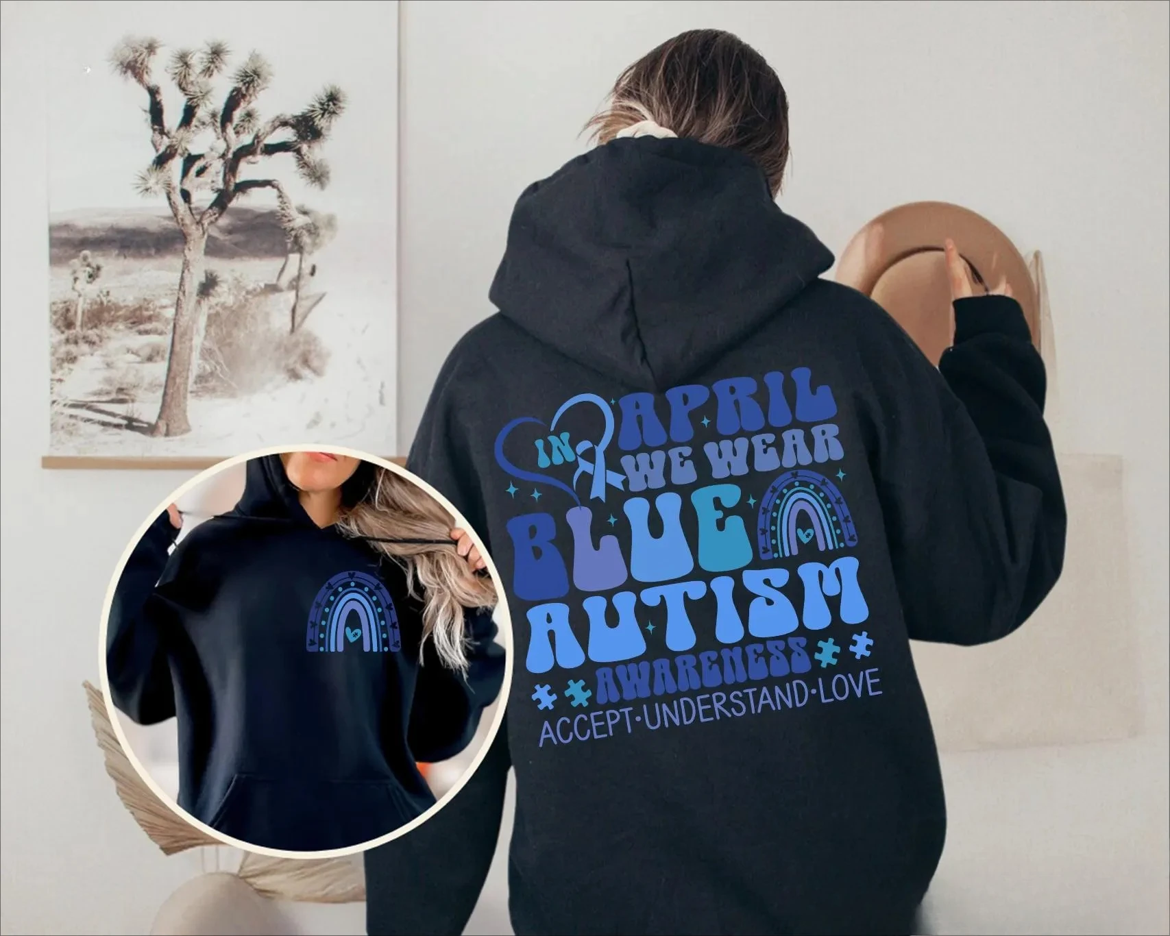 

We Wear Blue Autism Awareness Толстовка с капюшоном Женская толстовка с длинными рукавами Пуловер Топы Уличная одежда Осенне-зимняя одежда