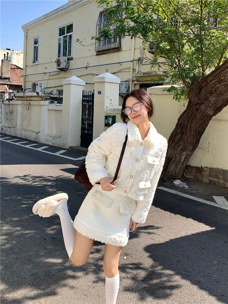 

New French Style Sweet Women's Suit Jacket Autumn and Winter Fashion Elegant Soicliate Coat Top A-line Skirt Lady Two-piece Set