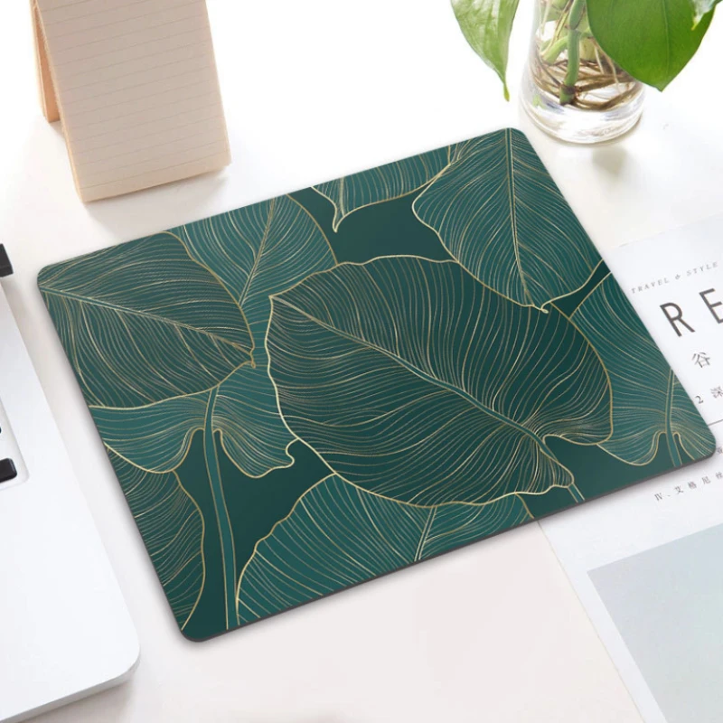 

Green Leaf Small Mouse Pad Natural Rubber Non-slip Gaming Accessories Art Flower Office Decoration Carpet Mouse Mat 200x240mm