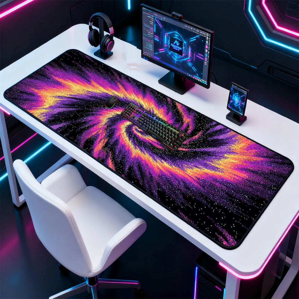 Vibrant Galaxy Desk Mat Deskmat Big 120x60 Playmat Gaming Cosmic 5mm Mousepad Swirl Purple Orange Setup