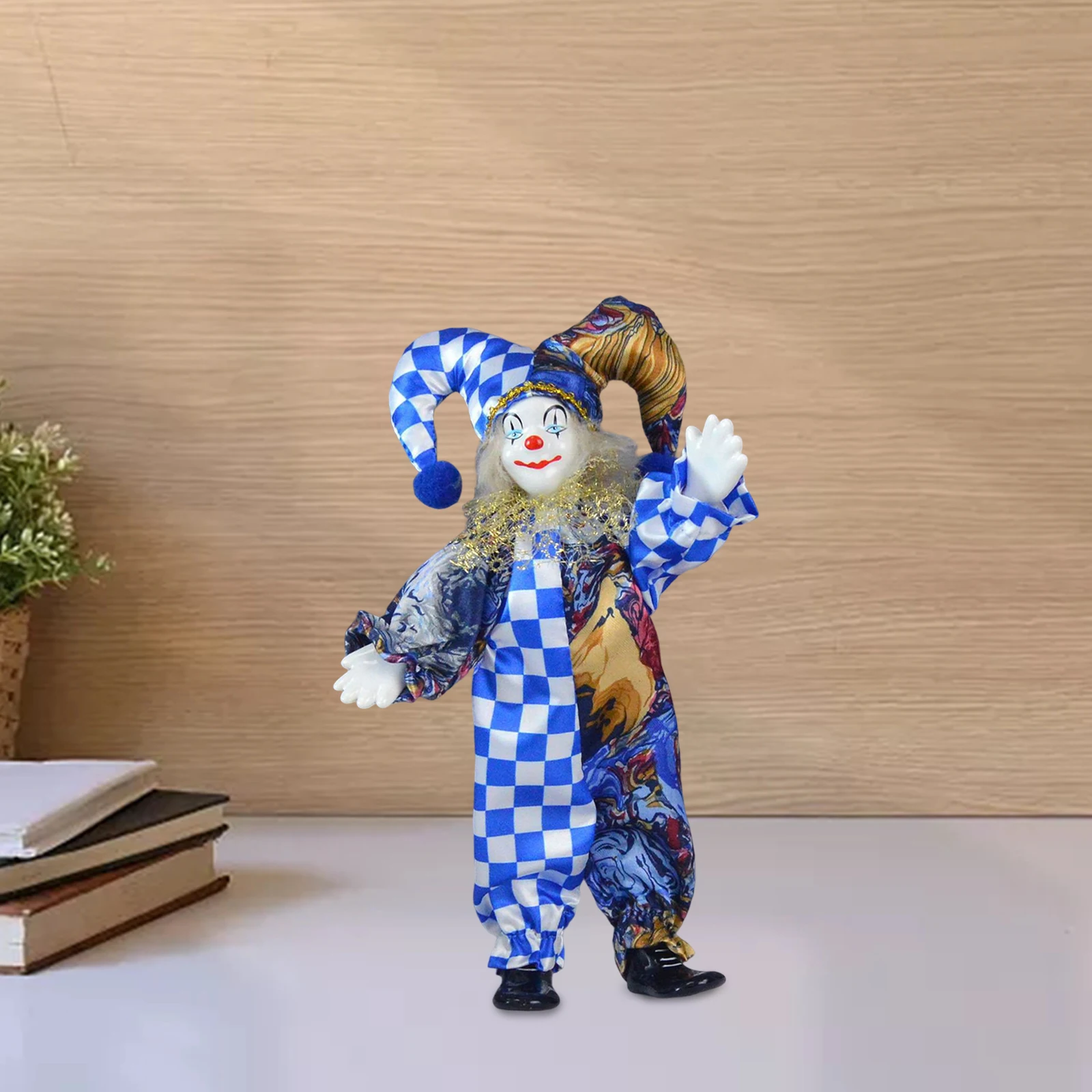 18cm Porcelain Smiling Clown Doll Wearing Colorful Outfits Funny Harlequin Doll for Gifts Living Room Ornaments Clown Doll