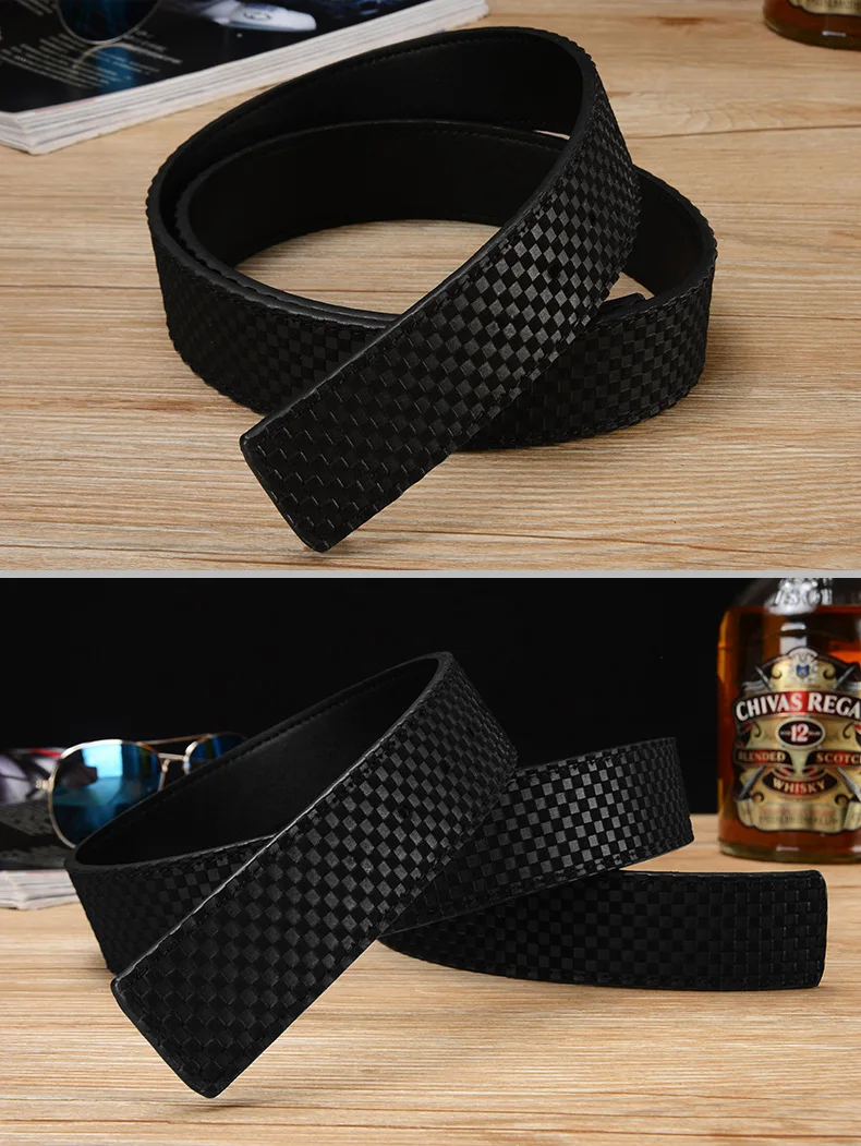 New Genuine Leather Belt with Body, Men's Headless Belt, Business Millet Plaid Belt,fashionable and Versatile Pants Belt
