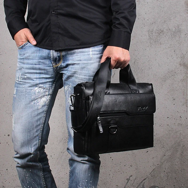 Bolsa de couro genuíno Top Handle Tote para homens, bolsa de ombro transversal do corpo, maleta masculina, sacos reais do mensageiro do negócio do couro