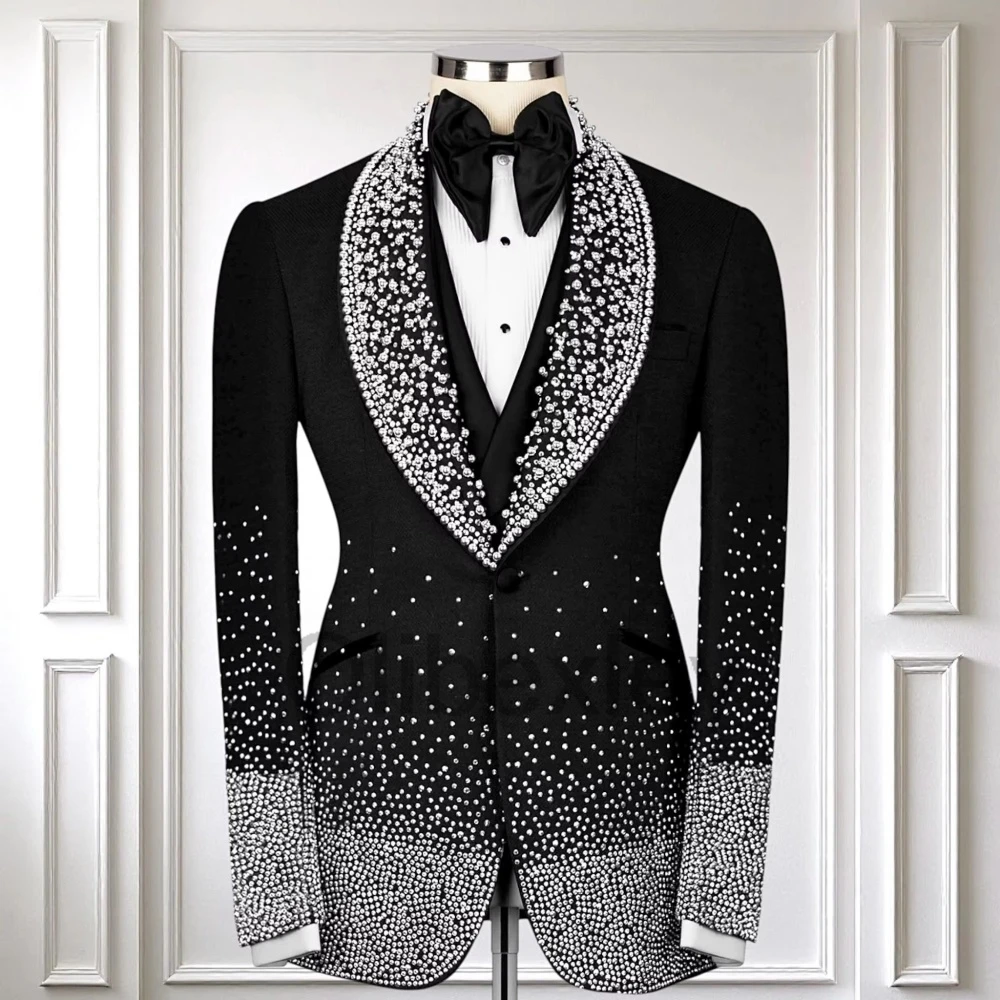 Olibexley Luxury Men Suits 3 Pieces Crystal Tuxedos Wedding Party Groom Blazer Pants robe mariage femme Male Customized S53