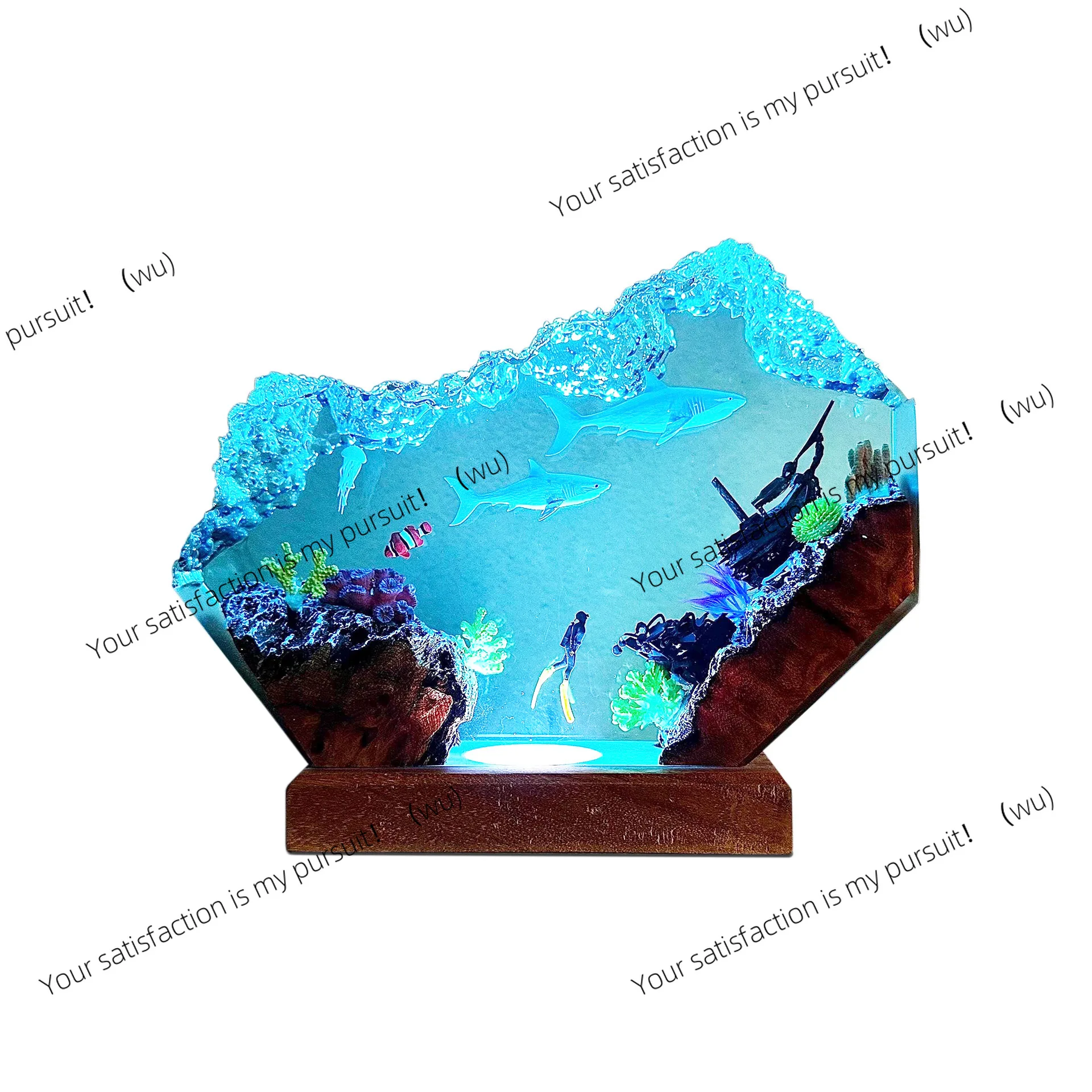 For Mom Mother's Day Great White Shark Diver Epoxy Resin Night Light Ocean Theme Desk Lamp Home Decoration Present