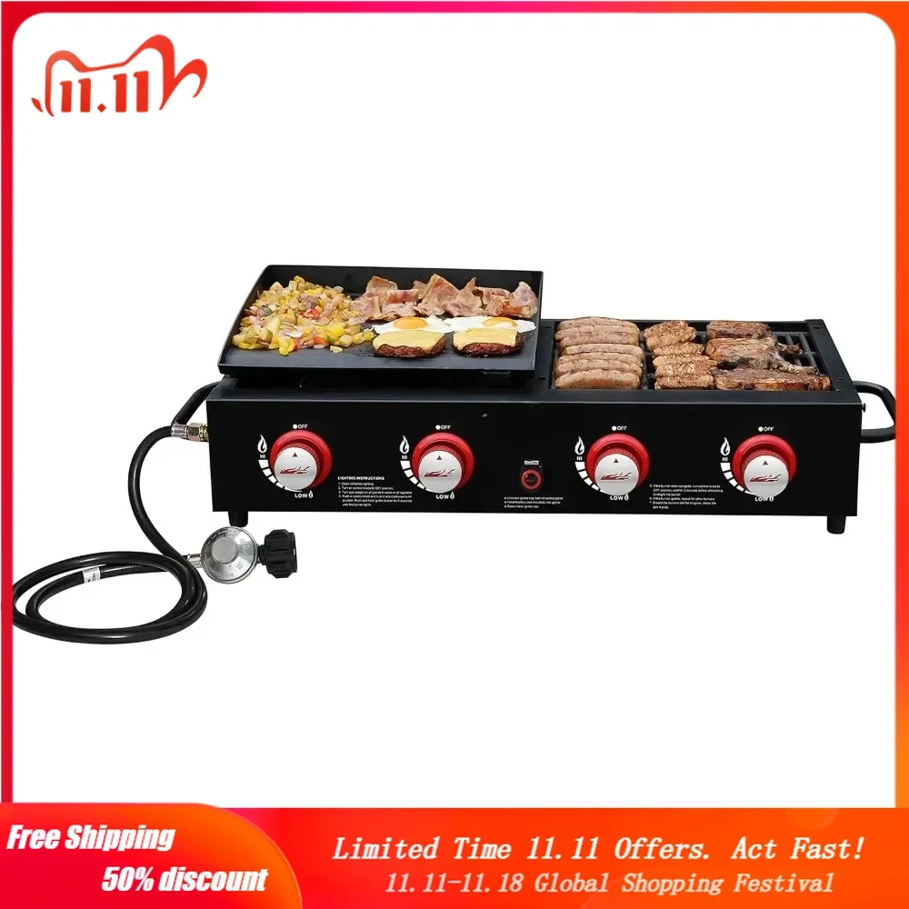 

4-Burner Tailgater Grill & Griddle Combo, Portable Propane Gas Grill and Griddle, 2-in-1 Combo Design for Outdoor BBQ Cooking