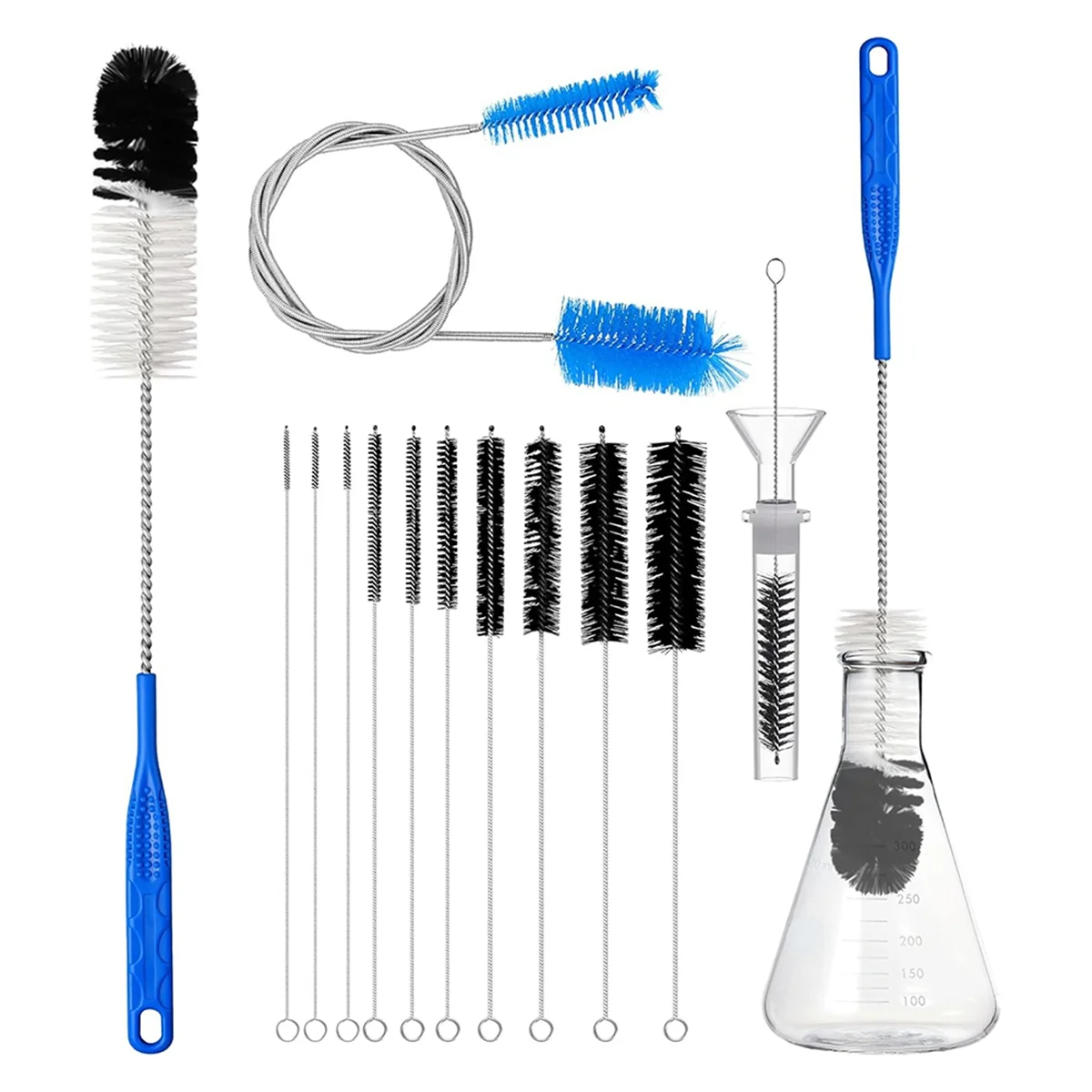 12Pcs Glass Tube Pipe Cleaners Brush Kit,Long Nylon Straw Brush for Glass Funnel & Bottle Double-Ended Hose Brush