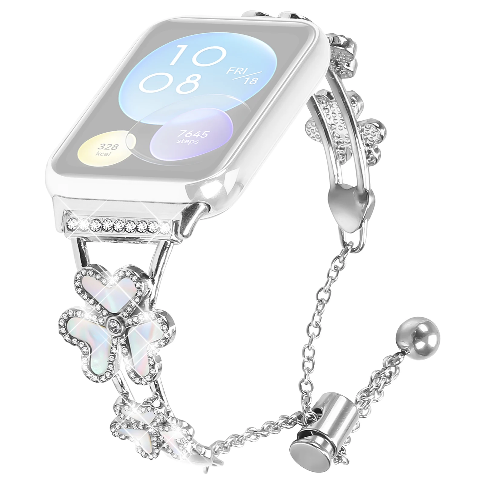 

Metal Band For Xiaomi Redmi Watch 4 Heart Clover Decor Watch Strap Replacement - Silver
