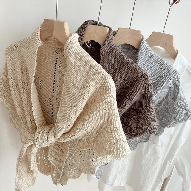 Solid Triangle Shoulder Shawl Women Casual Travel Camping Outerwear Scarves Detachable Collars Shirt Blouse Dress Shawls Scarf