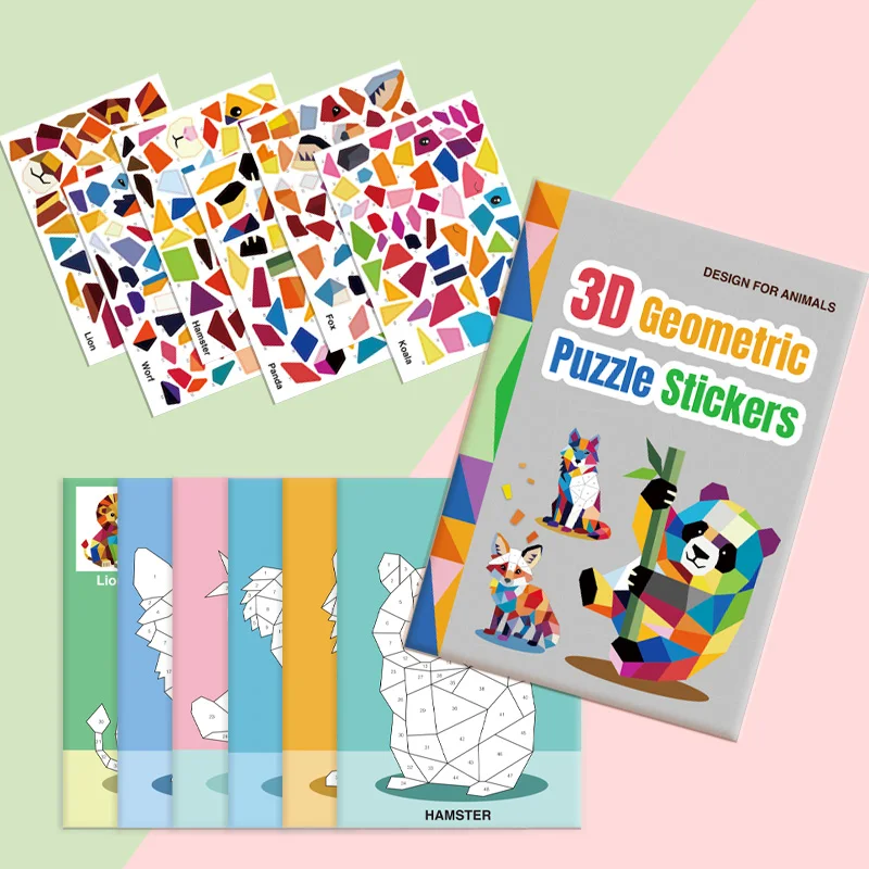 Children 3D Geometric Puzzle Stickers Cartoon Animal Sticker Puzzle Portable DIY Collage Sticker Book Kids Sticker Toy Gifts