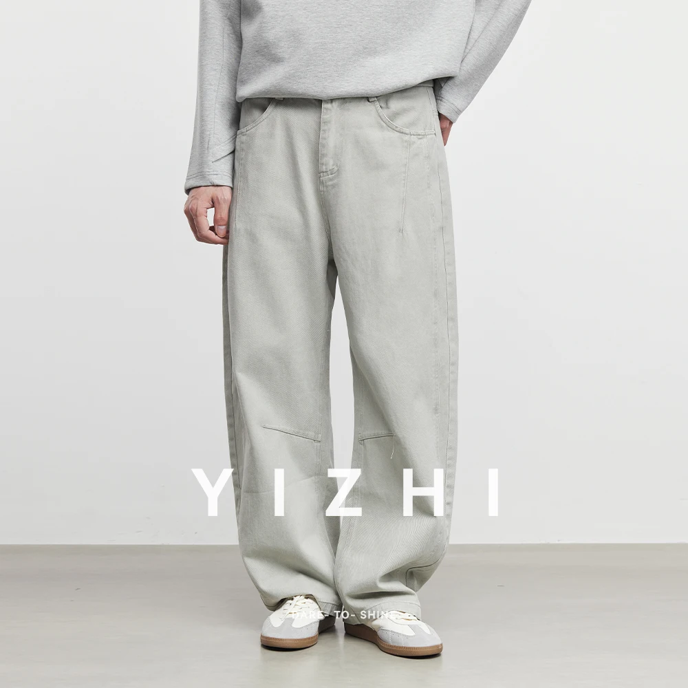 2025 frühling und Herbst Neue männer Scimitar Casual Hosen Mode Newk Design Lose Gerade Reine 100 % Baumwolle männer breite Bein Hosen