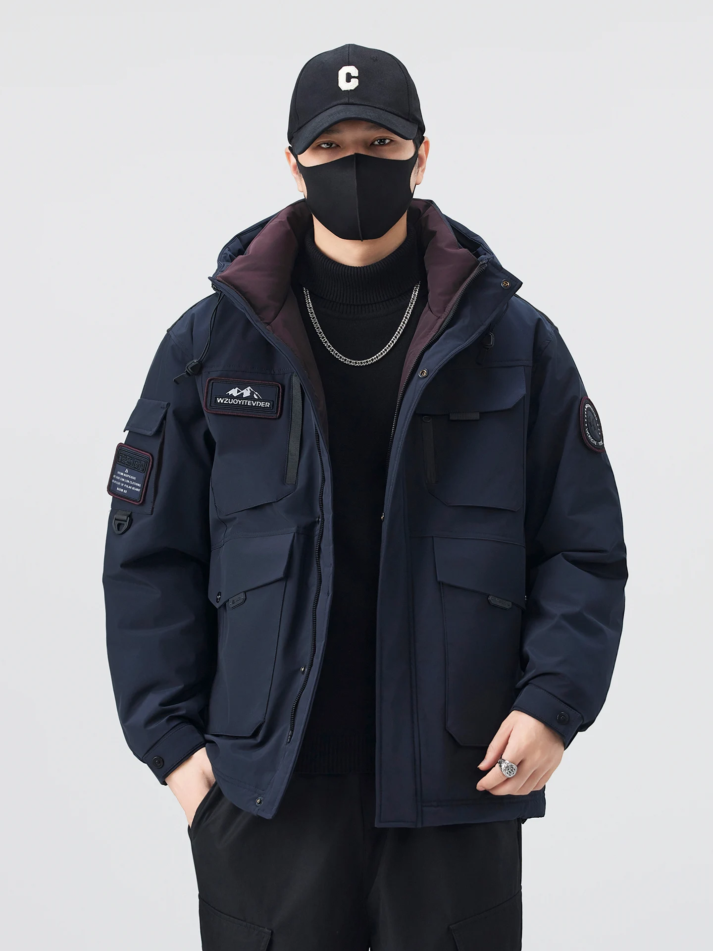 

Мужская утепленная куртка с капюшоном, белая, на пуху, для активного отдыха, повседневная, из полиэфирного волокна, на молнии