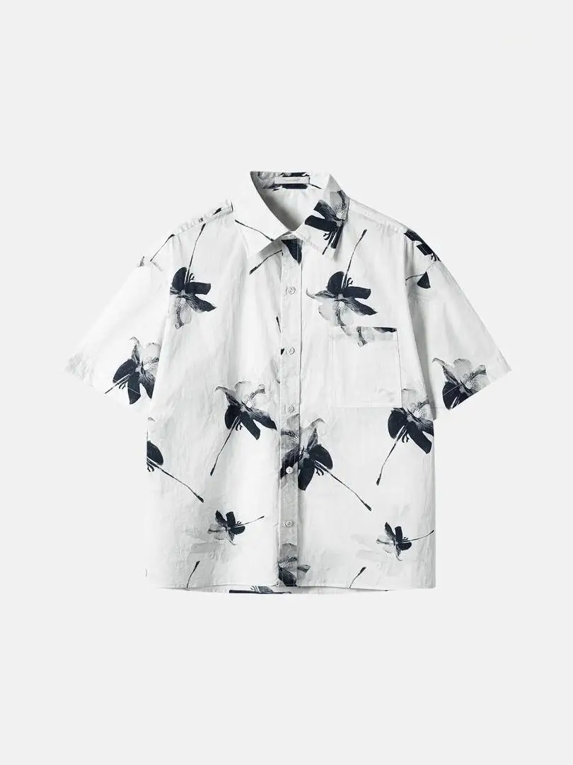 

Cotton irt Men's Summer New Digital Direct Spray Orchid Print Long Sve Casual ort Sve irt Breathable Loose Fit Youth