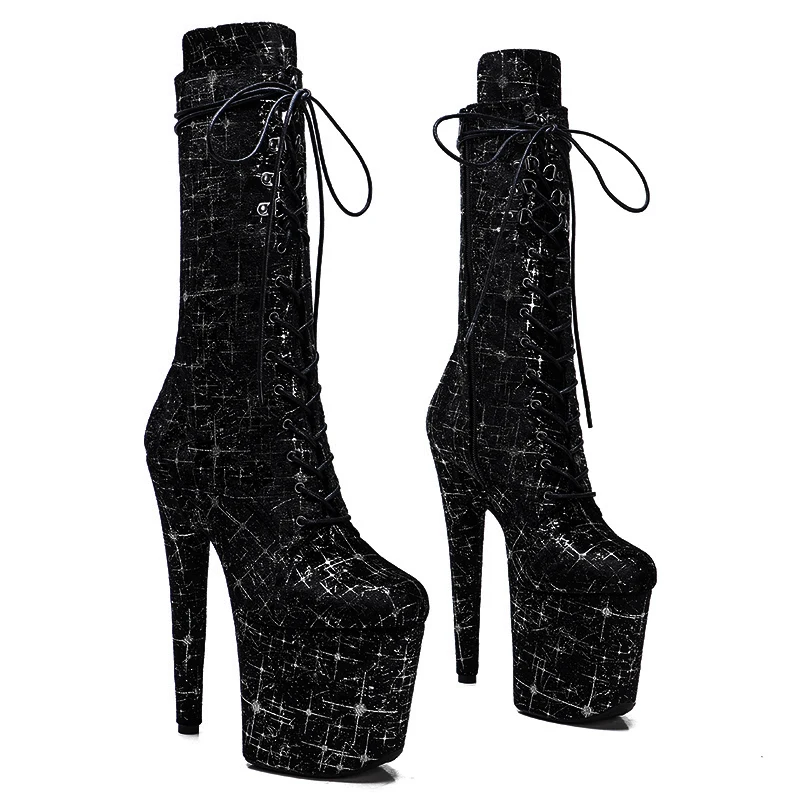 Leecabe Shinny silver with black  star upper 20CM/8Inch  party High Heels Shoes  stripper heel Pole Dance boots